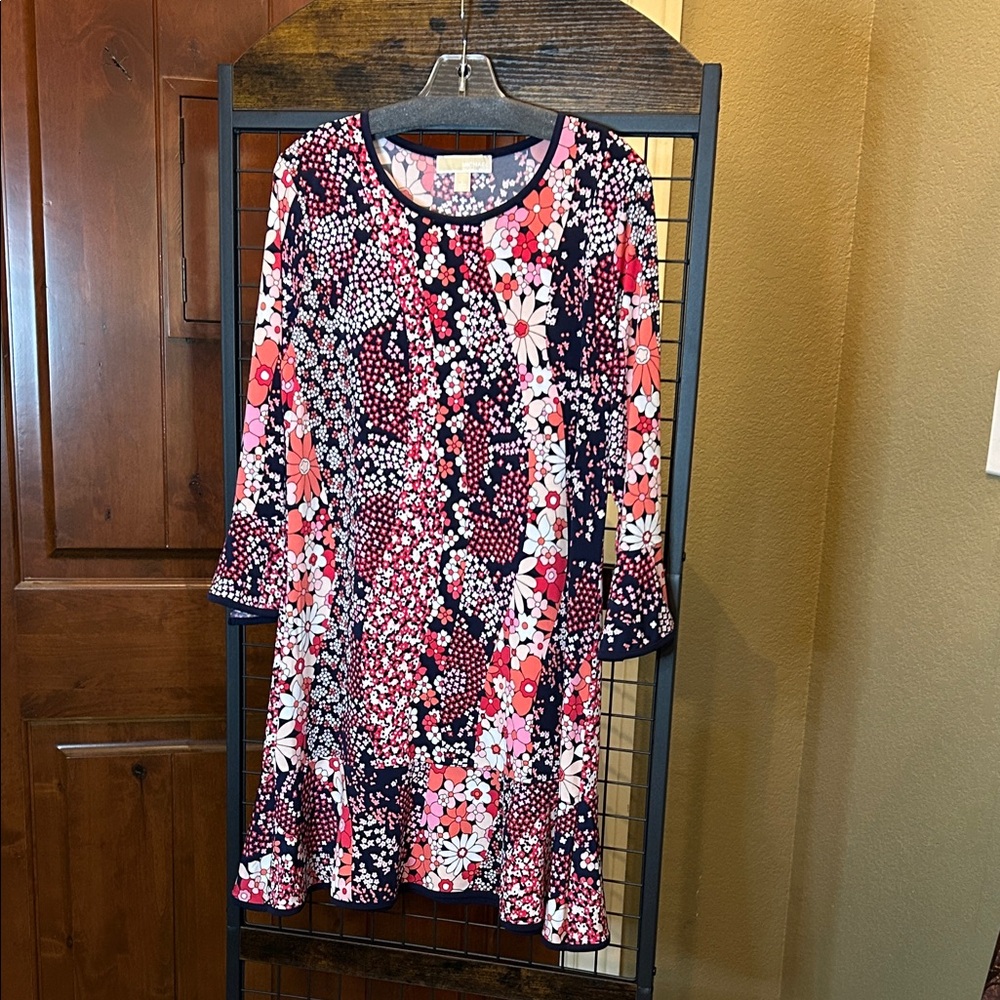 Michael Kors Floral Long Sleeve Dress in Red and Pink sku#107